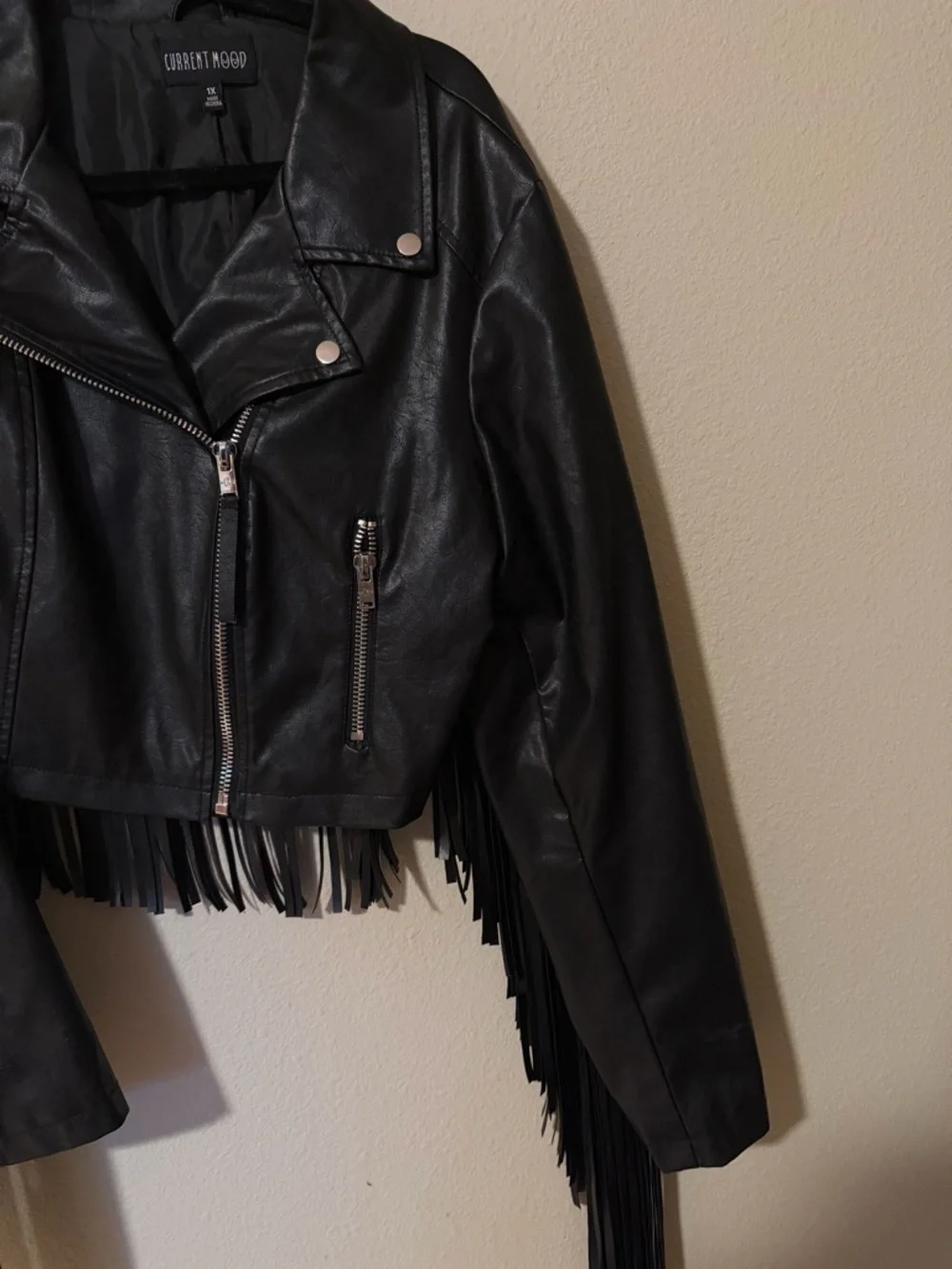 Current Mood Black Faux Leather Fringe Moto Jacket - Picture 5 of 7